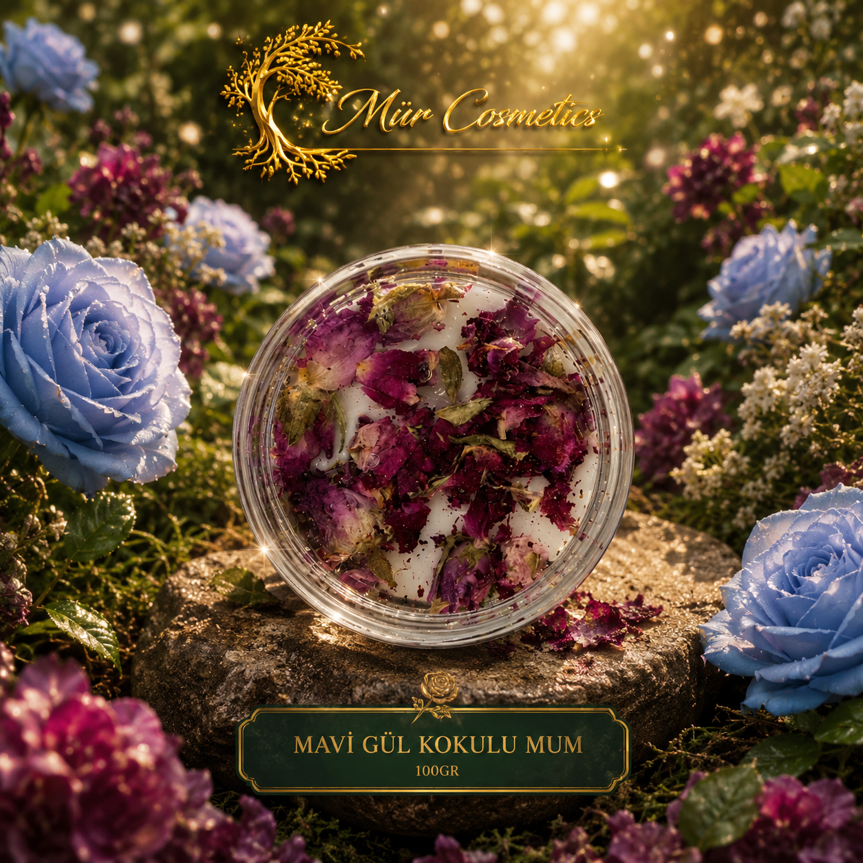 Mür Mavi Gül Kokulu Mum - 100 Gram